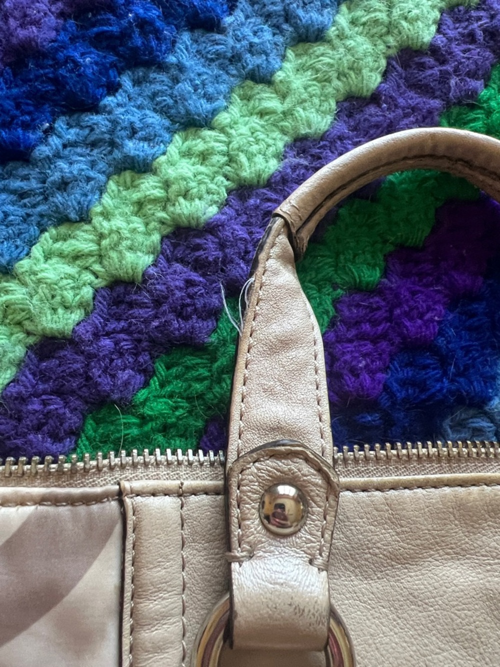 Coach Multicolor Circle Print Satchel - Red, Navy, Light Blue, Beige - Picture 13 of 14